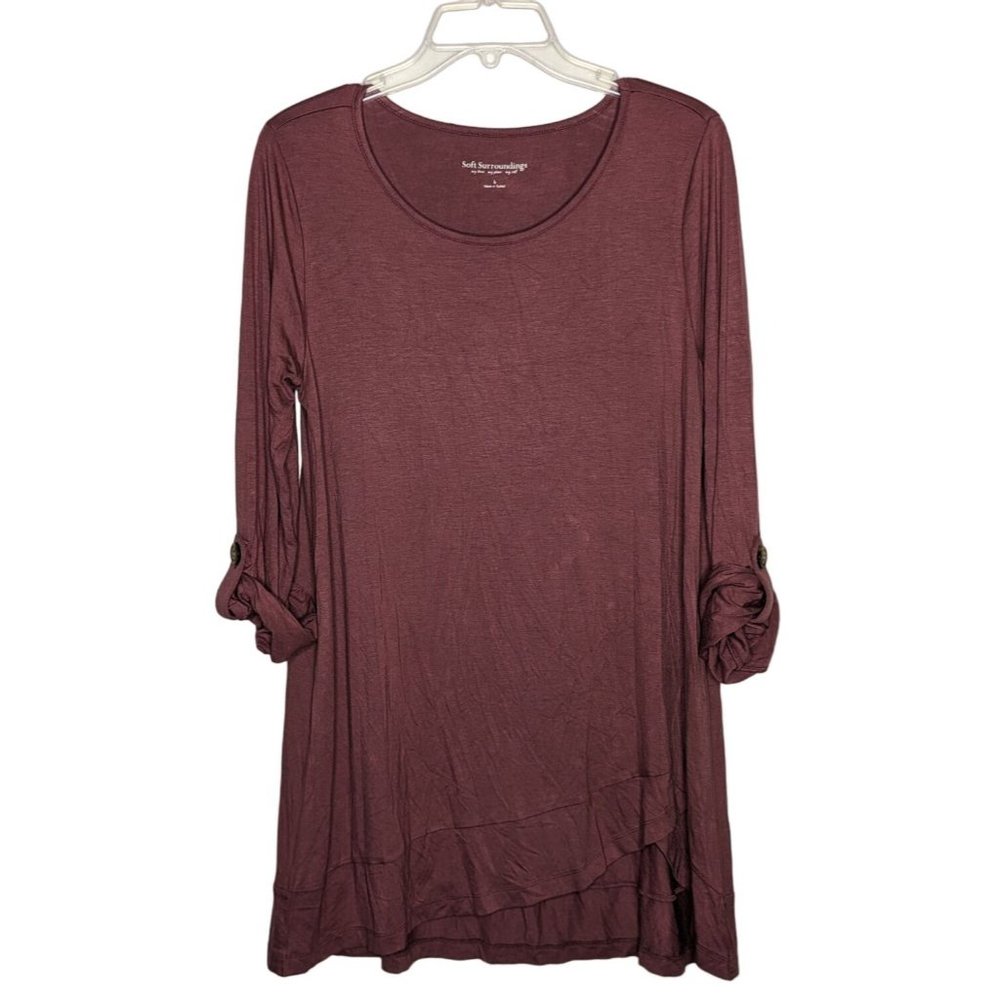 Soft Surroundings tab sleeves overlap hem‎ Crushed Berry Nora Pullover Tunic S